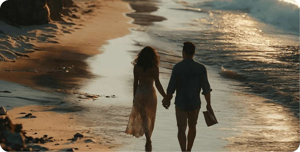 Couple walking together at sunset symbolizing a meaningful and lasting relationship
