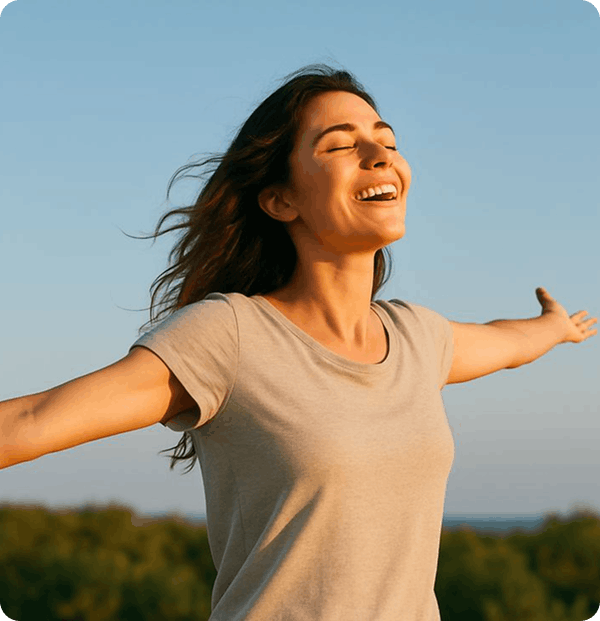 Woman enjoying happiness and freedom through a safe dating app focused on meaningful relationships
